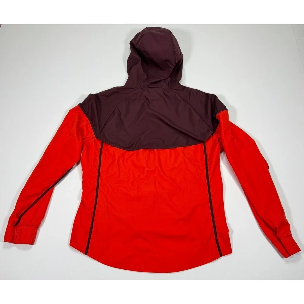 Nike Womens S Orange Maroon Hooded Full Zip Windbreaker Jacket Lightweight Logo